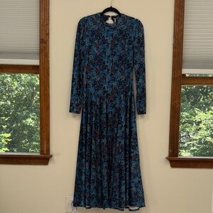 Free People Long Sleeve Floral Maxi Dress in Blue and Black (purple flowers)